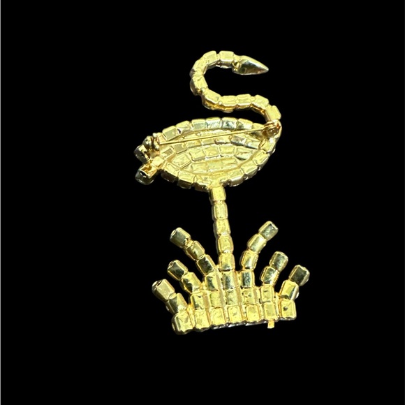 🦩 Vintage Pink Green Rhinestone Flamingo Brooch 3 Inches Prong Setting - Picture 3 of 3
